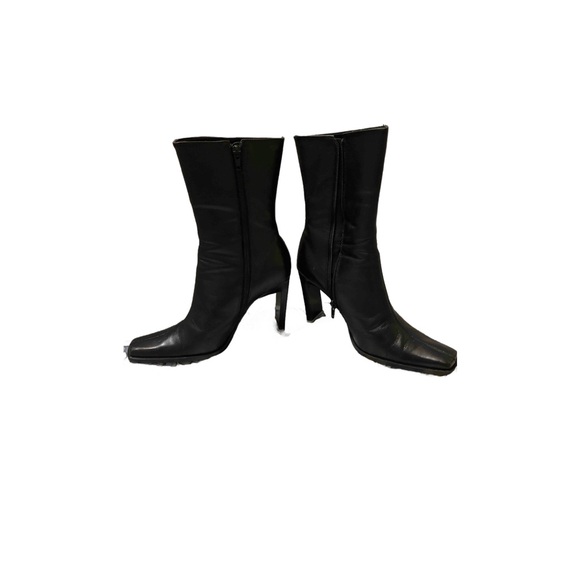 Steve Madden black, leather sides, zipper, high heel square toe boots size8 - Picture 2 of 5